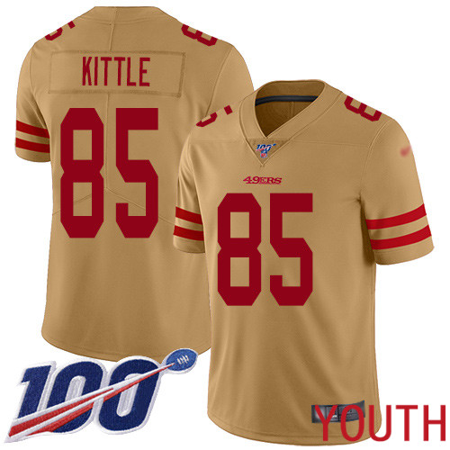 San Francisco 49ers Limited Gold Youth George Kittle NFL Jersey #85 100th Season Vapor Untouchable Inverted